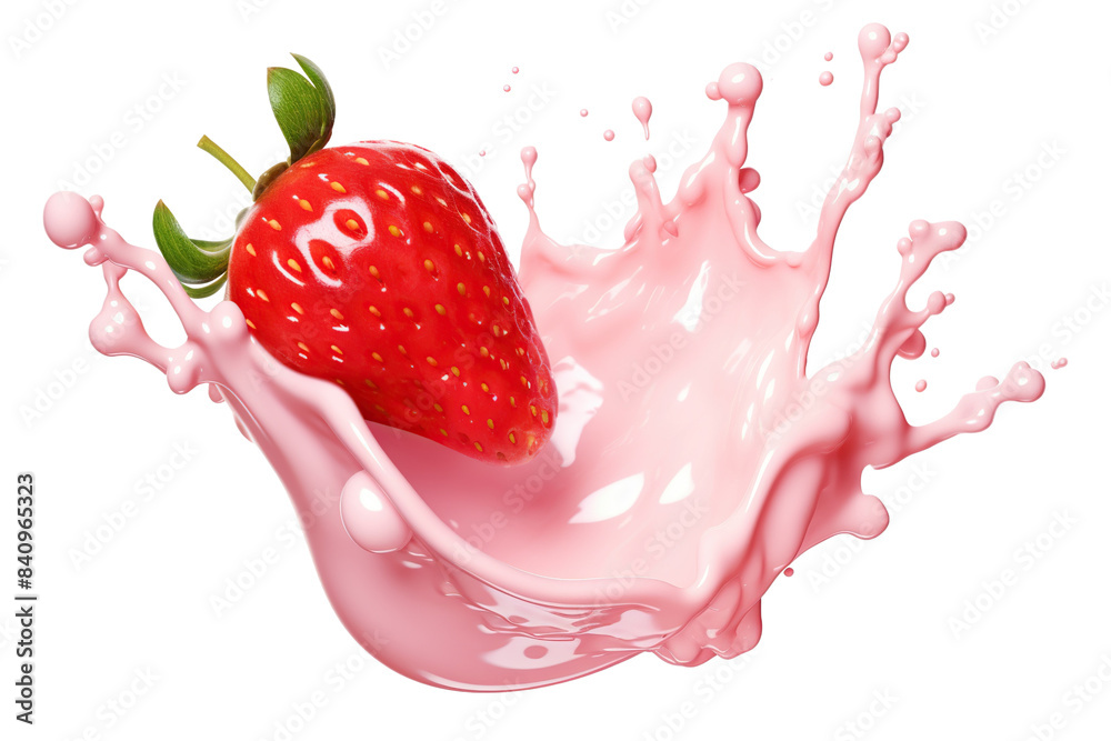 Poster Strawberry with milk or yogurt splash