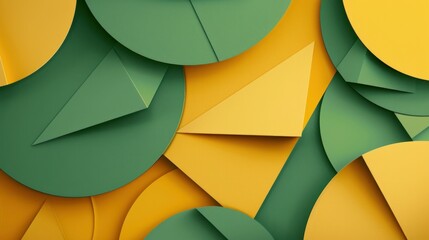 Fototapeta premium Paper cutouts and shapes on vibrant green and yellow background creative composition for art and design connoisseurs