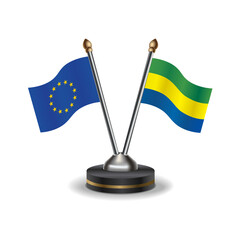 European Union and Gabon table flags relation with background transparent