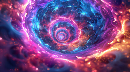 Abstract cosmic vortex with swirling vibrant colors, creating a mesmerizing and energetic visual effect.