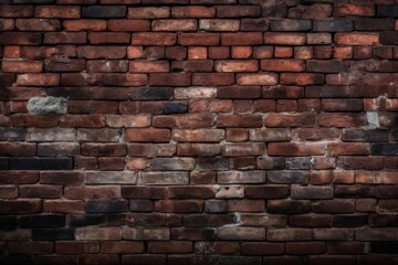 Fototapeta premium Close-up of an old, weathered brick wall with a rustic, textured appearance. Perfect for background or architectural concepts.