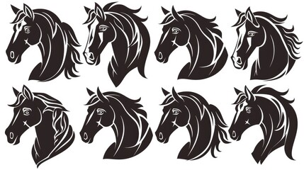 Obraz premium Decorative horse head symbols suitable for labels stickers and T shirt designs optimized for vinyl cutting and engraving