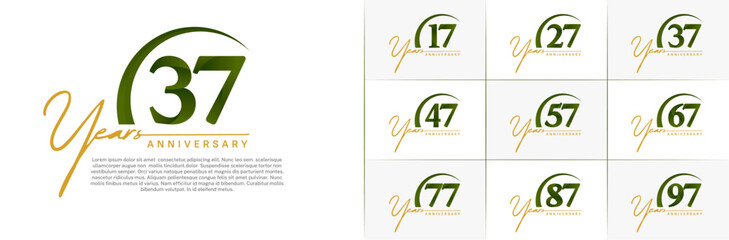 anniversary logotype set vector, brown and green color with swoosh for special day celebration