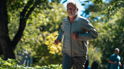 Obraz premium Fit Granpa Jogging in an Afternoon