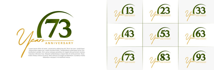 anniversary logotype set vector, brown and green color with swoosh for special day celebration