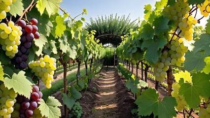 Lush Vineyard with Abundant Grape Clusters
