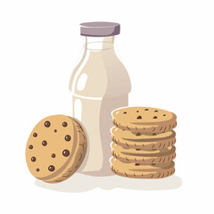 flat illustration of milk with cookies stacked next to it