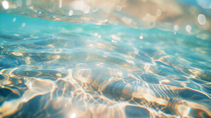 Abstract blur light on sea and ocean, clear water close up colorful background