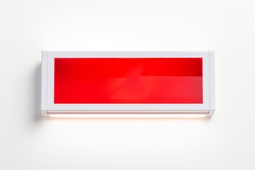 Red and white lighted sign on a white background, perfect for indicating messages or directions in various settings.