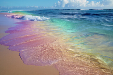 Obraz premium Rainbow Waves Gently Lapping the Shore