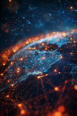 Abstract Futuristic Digital Design of Global Social Network with Polygonal Shapes and Glowing Lines