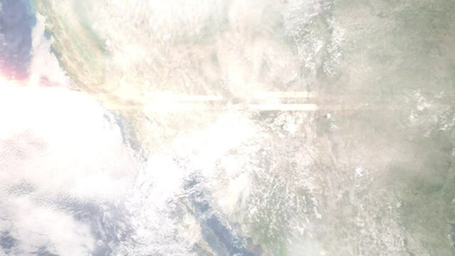 Earth zoom in from space and focus on Florence, Arizona, USA. 3D style Animation. Satellite view. Background for travel intro, blog. Images from NASA.
