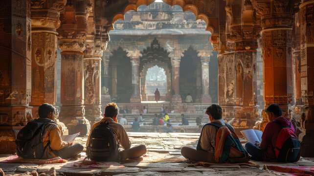 olden 7th century students writing in nalanda university.generative ai