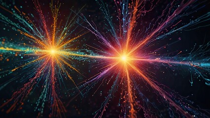 highly stylized and colorful representation of a subatomic particle. It appears to be an artistic interpretation of an atom or a virus-like structure