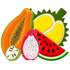 An appetizing illustration of fresh fruits, skillfully arranged on a transparent  background, showcasing a vibrant display of colorful and nutritious delights