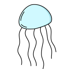 Blue Jellyfish Doodle Hand drawn Vector 