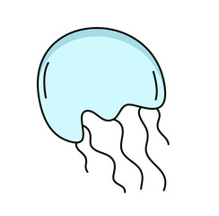 Blue Jellyfish Doodle Hand drawn Vector 