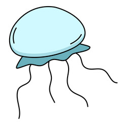 Blue Jellyfish Doodle Hand drawn Vector 
