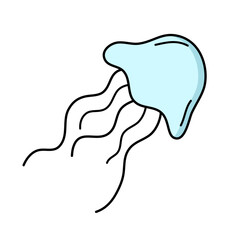 Fototapeta premium Blue Jellyfish Doodle Hand drawn Vector 