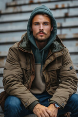 Obraz premium full-length a 30 years old man-model, Streetwear fashion style created with Generative AI technology