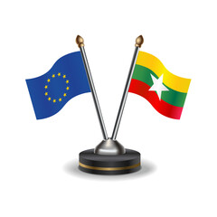 European Union and Myanmar table flags relation with background transparent