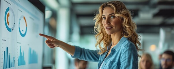 Woman presenting data on digital screen
