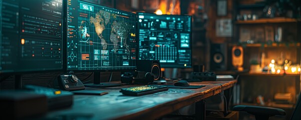 Fototapeta premium High-tech command center with multiple screens