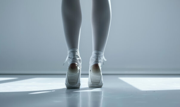 ballerina standing en pointe in minimalistic white setting