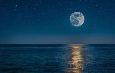 Tranquil Moonlight Reflecting on the Calm Sea, Creating a Serene Atmosphere of Peace and Beauty