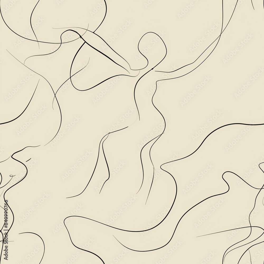 Wall mural An abstract line drawing of a dancer in a flowing dress, with the fabric and movement captured through sweeping, elegant lines that suggest grace and fluidity. Minimal pattern banner wallpaper,