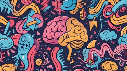 Brain and mental health icon doodle