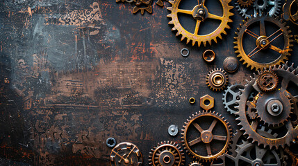 Steampunk-inspired background with gears and clock faces for product presentations