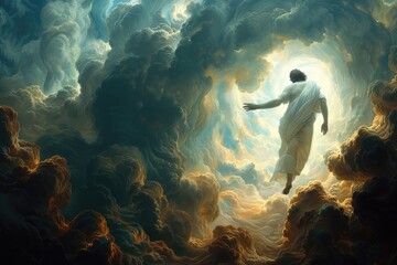 Obraz premium Path to Heaven: the concept of death and immortality of the soul, including its separation from the body in this world and its subsequent ascent to heaven, according to religious teachings.