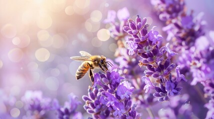 bee on lavender flower copy space  
