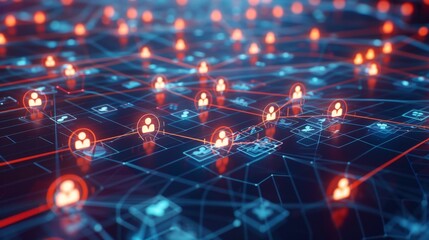 Fototapeta premium Digital Network Connections with Glowing Icons, Generative AI