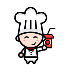 illustration of cute chef with soda