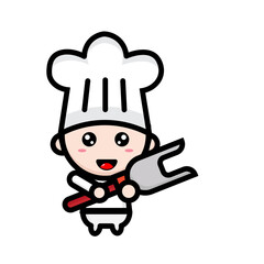 illustration of a cute chef holding a fork