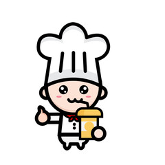 illustration of cute chef drinking soda