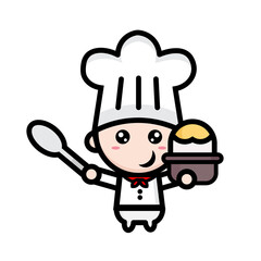 
illustration of a cute chef serving savory rice