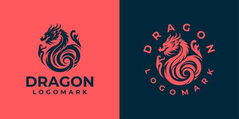 Dragon logo icons. Ancient mythical serpent symbol. Mythological beast sign. Vector illustration.