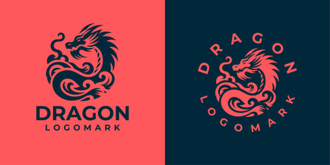 Dragon logo icons. Ancient mythical serpent symbol. Mythological beast sign. Vector illustration.