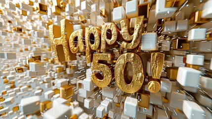 Celebrating 50, happy text in festive font, marking a joyful milestone, perfect for birthday invitations, anniversary announcements, or celebratory designs with a cheerful and vibrant theme