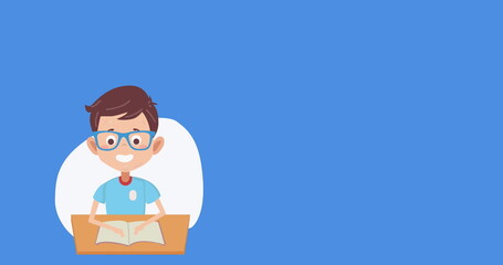 Image of graduated boy icon against blue background