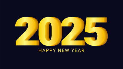 2025 new year asian chinese. Digit design. Happy new year text design template gold color. Isolated dark blue background. For postcard calendar banner web page. Vector illustration.