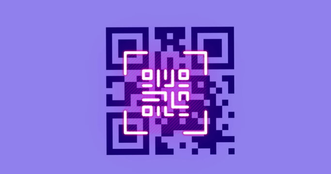Image of qr code and neon qr code on purple background