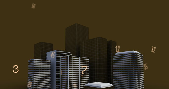 Image of falling numbers over cityscape