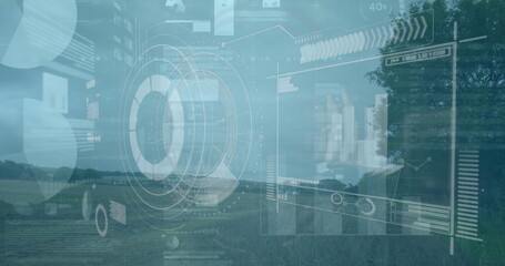 Image of data processing over landscape