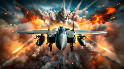 A warjet flying on a warzone