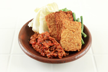 Tempe Goreng Fried Tempe with Sambel Spicy Tomato Paste
