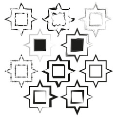 Star shaped frame collection. Geometric square borders. Black and white vector. Decorative design set.